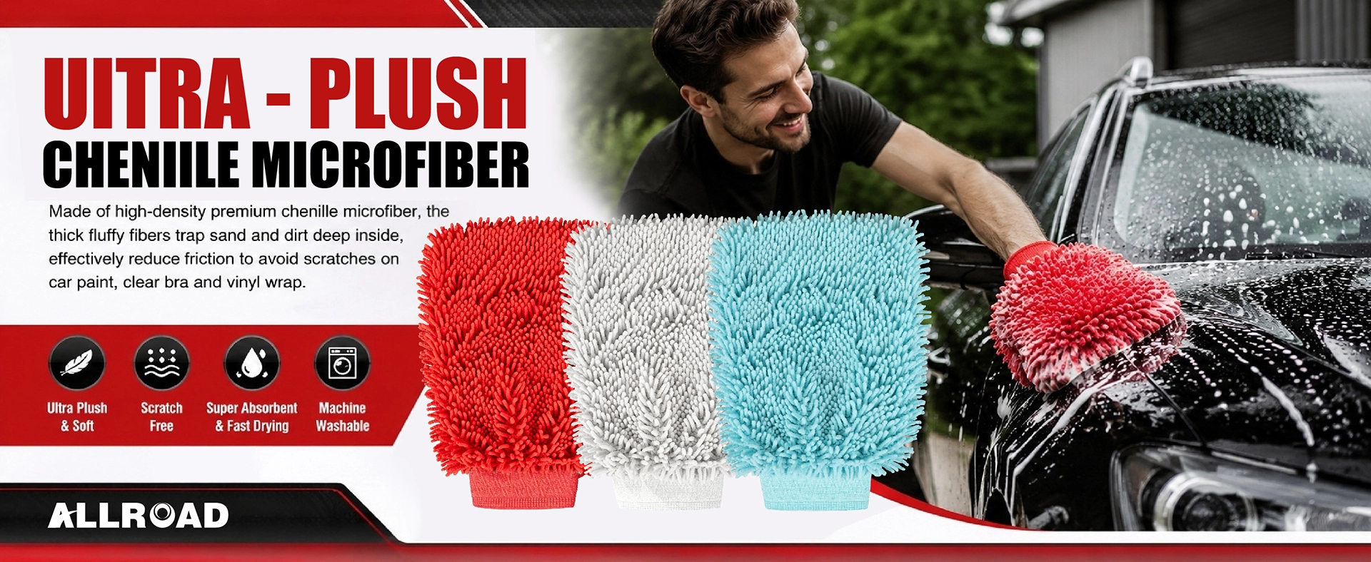 2 gói Chenille Microfiber Rửa xe Mitt không trầy xước lớn không có xơ 2 gói Chenille Microfiber Rửa xe Mitt không trầy xước lớn không có xơ