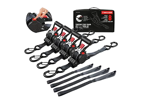 D&acirc;y đai Ratchet c&oacute; thể thu v&agrave;o tự động 4 g&oacute;i 1,5 "x10' 3000lb Độ bền đứt với v&ograve;ng mềm Nhiệm vụ nặng nề